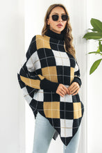 Plaid Turtleneck Dolman Sleeve Poncho Plaid