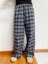 Plaid Drawstring Wide Leg Pants Dusty Blue