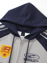 Men's Contrast Drawstring Zip-Up Hoodie