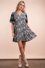 VERY J Shirring Detail Printed Woven Mini Dress Navy Mix Casual Dresses