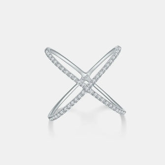 925 Sterling Silver Moissanite Crisscross Ring Silver
