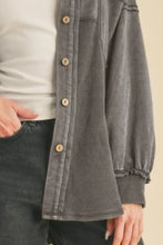 Aemi + Co Acid Washed Exposed Seam Button Up Jacket Woman Outerwear