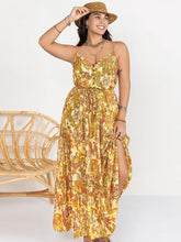 Plus Size Printed V-Neck Maxi Cami Dress Gold