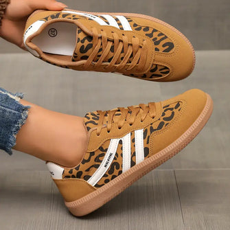 Leopard Round Toe Lace Up Sneakers Leopard Woman Sneakers