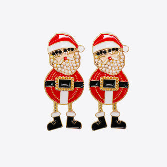 Rhinestone Alloy Santa Earrings Red One Size
