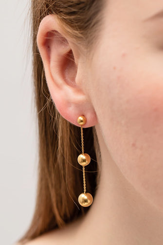 Ball Bead and Chain Stainless Steel Earrings Gold One Size