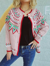 Contrast Geometric Round Neck Long Sleeve Cardigan Casual Dresses