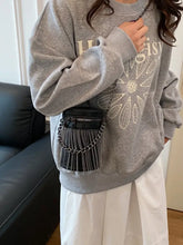 Fringe PU Leather Bucket Bag Black One Size Shoulder Bags