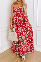Floral Printed Spaghetti Strap Empire Waist Maxi Dress Red