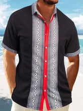 Men's Full Size Contrast Button Down Short Sleeve Shirt Plus Size Black