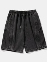 Men's Plus Size Drawstring Denim Shorts with Stitching Detail