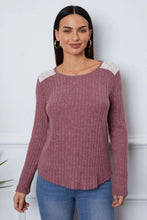 Lace Detail Long Sleeve T-Shirt Dusty Pink
