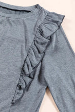 Ruffled Round Neck Long Sleeve T-Shirt Woman T Shirts