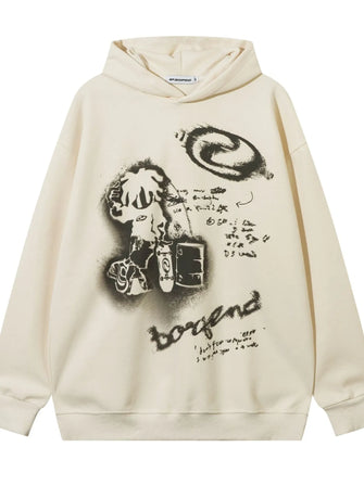 Men's Graffiti Graphic Oversized Hoodie Apricot