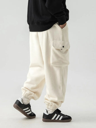 Men's Plus Size Elastic Waist Joggers with Pockets Ivory