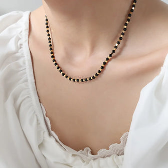 Agate Beaded Titanium Steel Necklace Gold One Size