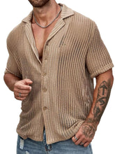 Men's Full Size Openwork Button Down Short Sleeve Shirt Plus Size Mocha