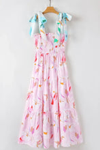 Floral Print Knotted Shoulder Smocked Maxi Dress Woman Maxi Dress