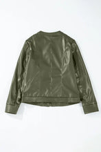PU Leather Round Neck Long Sleeve Jacket Woman Outerwear
