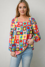 Printed Square Neck Balloon Sleeve Top Multicolor Woman Blouses