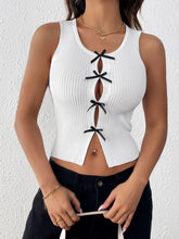 Perfee Bow Front Round Neck Tank White Tanks & Camis