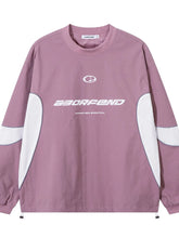 Men's Color Block Letter Round Neck Sweatshirt Cherry Blossom Pink