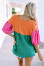 Color Block V-Neck Babydoll Blouse Woman Blouses