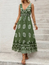 Printed V-Neck Sleeveless Dress Casual Dresses