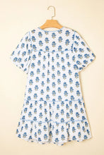 Floral Puff Sleeve Mini Dress with Pockets