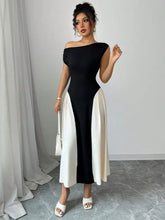 Contrast Single Shoulder Midi Dress Casual Dresses