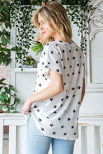 Heimish Full Size Star Print Short Sleeve V-Neck Waffle Knit T-Shirt Woman T Shirts