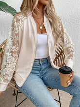 Lace Baseball Collar Zip Up Jacket Woman Outerwear
