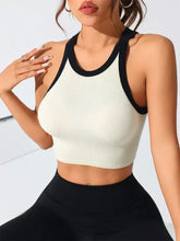 Contrast Trim Round Neck Active Tank Cream Woman Activewear