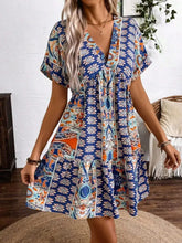 Printed V-Neck Short Sleeve Dress Casual Dresses