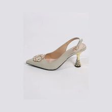 Pearl Detail Point Toe Slingback Pumps Beige woman pumps