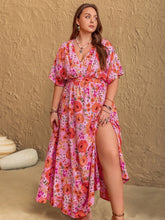 Plus Size Slit Floral V-Neck Half Sleeve Maxi Dress