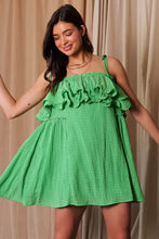 Davi & Dani Textured Jacquard Checker Fabric Ruffled Dress Casual Dresses