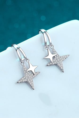 Moissanite Star Rhodium-Plated Drop Earrings Silver One Size