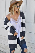 Contrast Stripes Open Front Long Sleeve Cardigan Cream Woman Outerwear