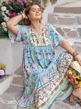 Plus Size Printed Tie Neck Flutter Sleeve Maxi Dress Maxi Dresses