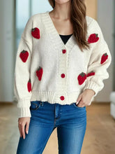 Crochet Strawberry V-Neck Long Sleeve Cardigan Woman Outerwear
