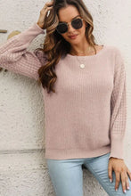 Ribbed Openwork Sleeve Round Neck Pullover Sweater Sweater Pullovers