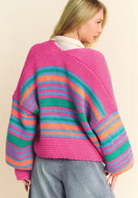 Contrast Striped Open Front Long Sleeve Cardigan Woman Outerwear