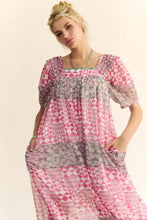 Davi & Dani Multi Floral Square Neck Puff Sleeve Maxi Dress Casual Dresses