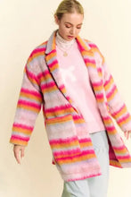 Davi & Dani Contrast Striped Open Front Coat with Pockets Woman Outerwear