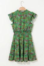 Floral Tie Split Neck Frilly Ruffle Trim Tiered Short Dress