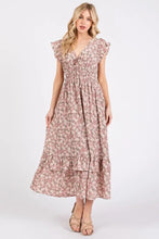 Mittoshop Flower Print Ruffle Cap Sleeve V-neck Midi Dress Woman Dress