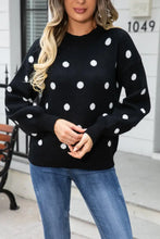 Angel Wings Woven Right Polka Dot Round Neck Dropped Shoulder Sweater Black Sweater Pullovers