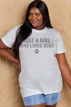 White short sleeve tee with dog paw graphic and just a girl who loves dogs text