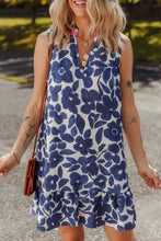 Floral Sleeveless Color Block Notched V Neck Mini Dress Casual Dresses